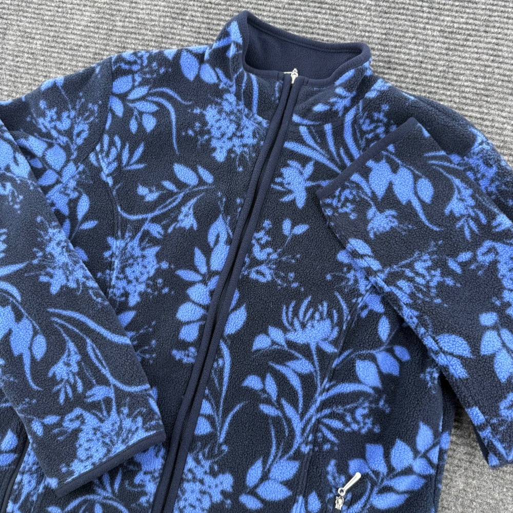 Karen Scott Sport Womens M Blue Floral Fleece Full Zip Mock Neck Jacket